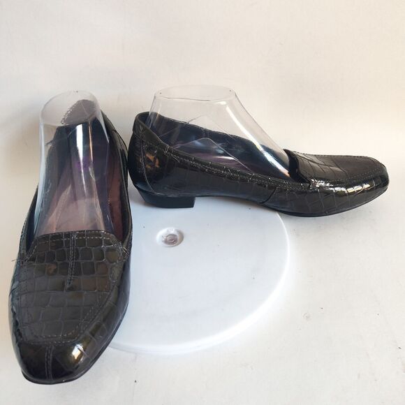 Clarks 8.5 Wide Croc Print Slip-On Loafer 30974 Green Leather Comfort Shoes - Picture 8 of 11